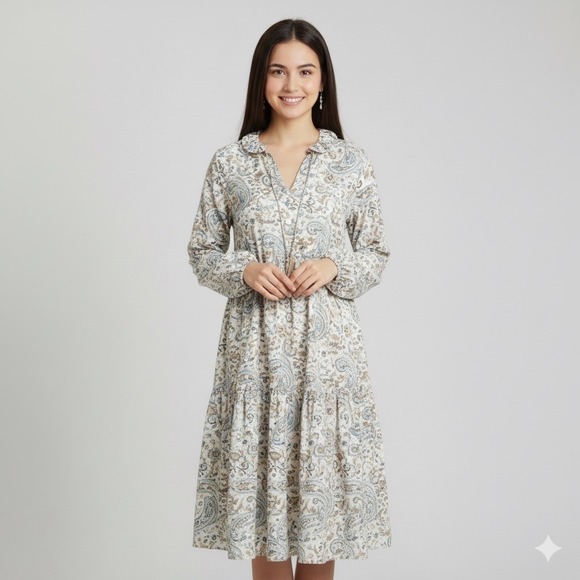 Grace + Karma Dresses & Skirts - Grace Karma Womens Size XL Tiered Dress Paisley Long Sleeve Ruffle Collar Boho